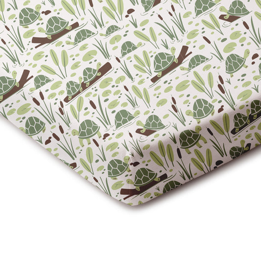 Fitted Crib Sheet - Turtles Green
