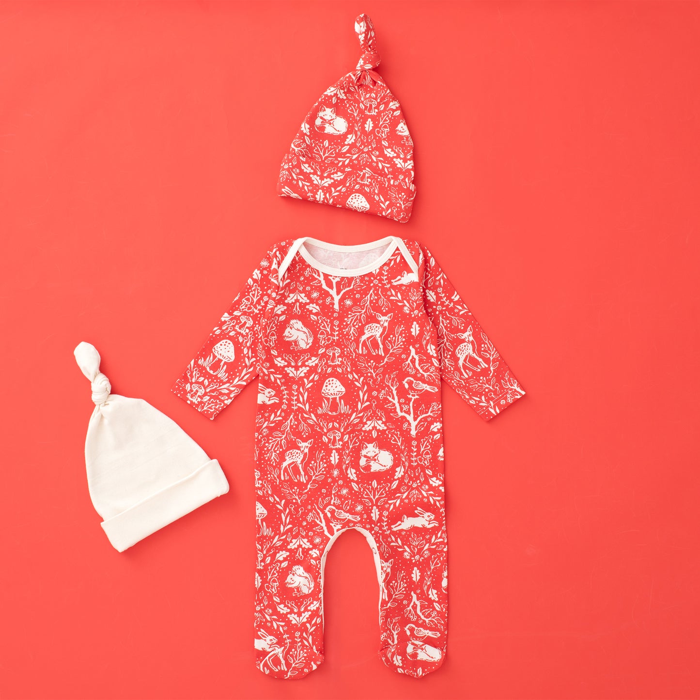Footed Romper Bundle - Animal Tapestry Red