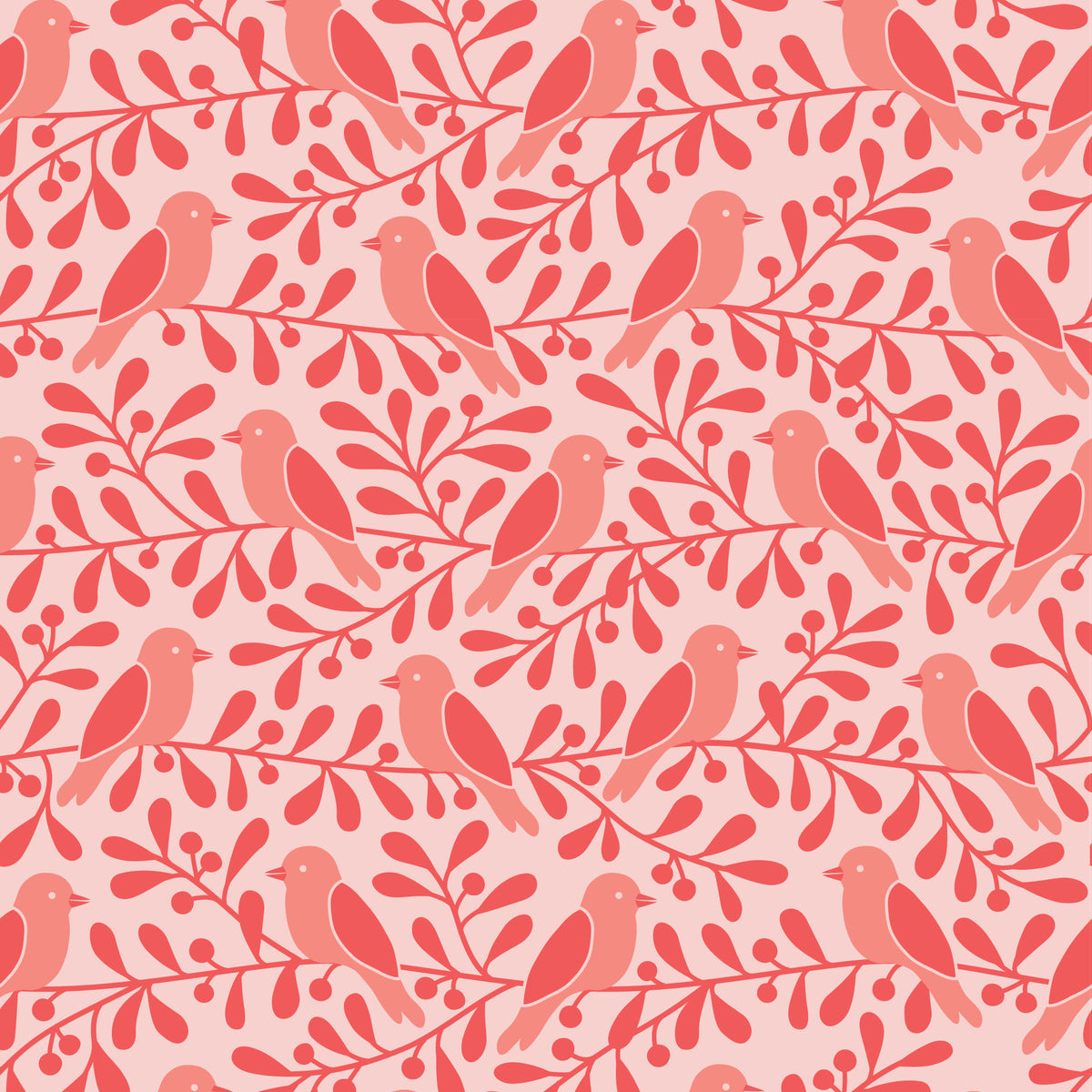 Wallpaper - Birds on Branches Coral