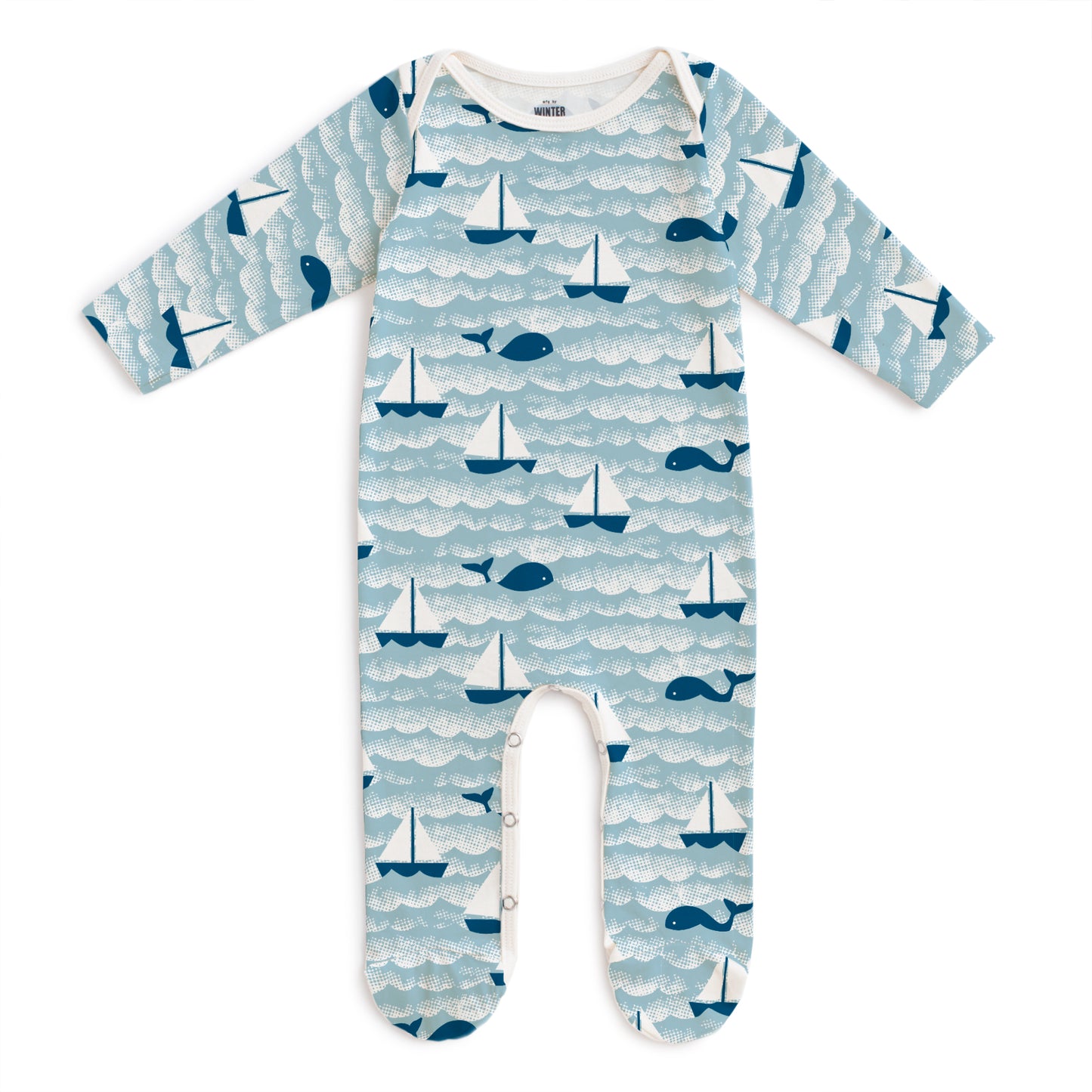 Footed Romper - Sailboats Ocean Blue & Navy