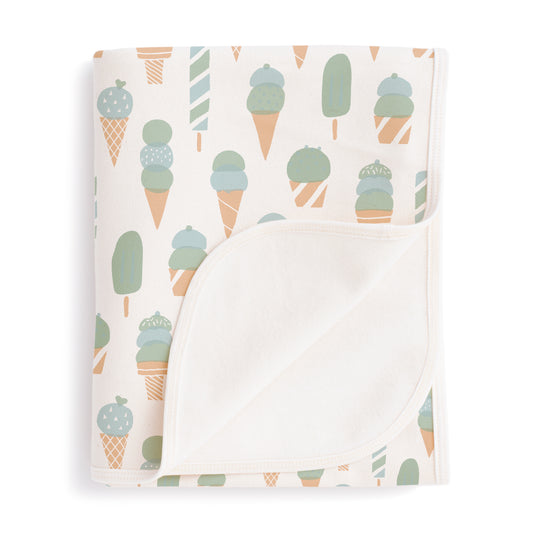 French Terry Blanket - Ice Cream Mint & Blue