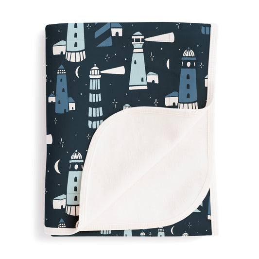 French Terry Blanket - Lighthouses Night Sky