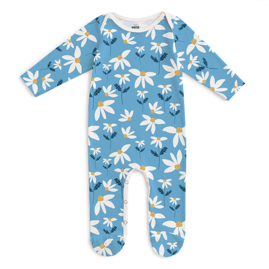 Footed Romper - Daisies Blue