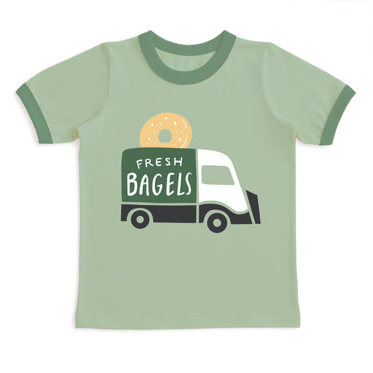 GRAPHIC Ringer Tee - Bagel Truck Meadow Green & Forest Green