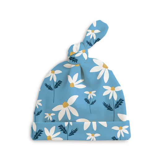 Knotted Baby Hat - Daisies Blue