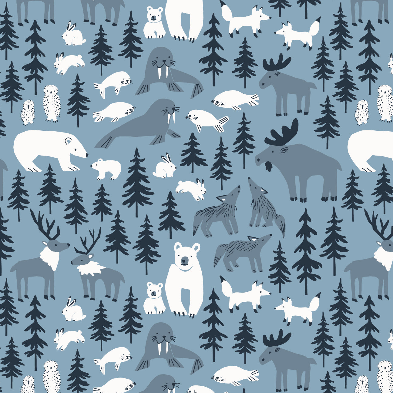Fitted Crib Sheet - Northern Animals Mountain Blue