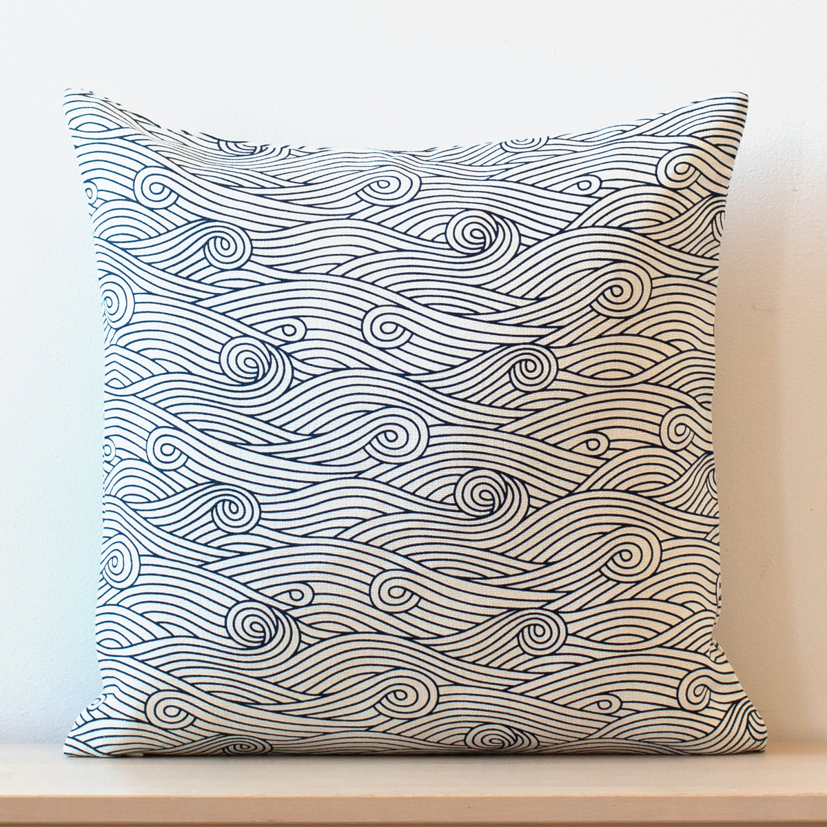 Belgian Linen Pillow Case - Ocean Waves Navy