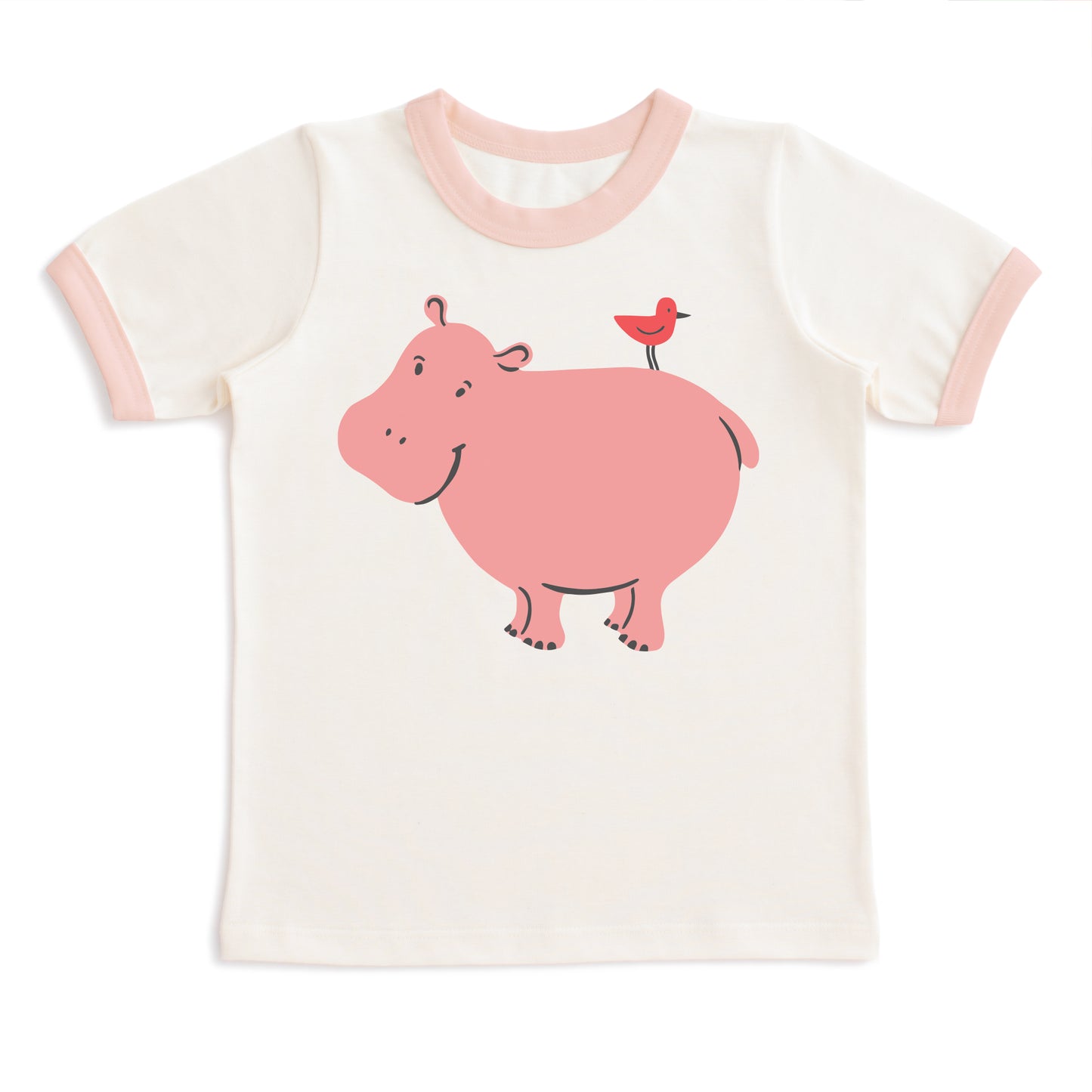 GRAPHIC Ringer Tee - Hippo Natural & Pink