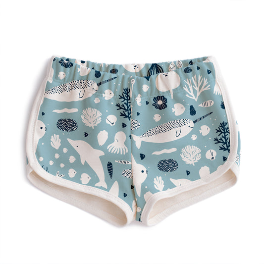 French Terry Shorts - Sea Creatures Pale Blue & Navy