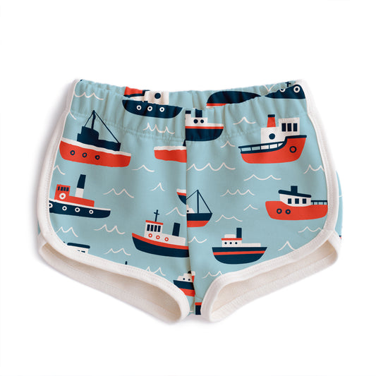 French Terry Shorts - Tugboats Pale Blue