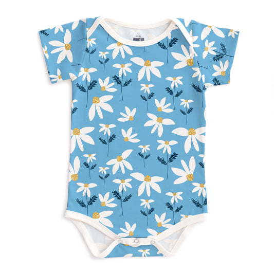 Short-Sleeve Snapsuit - Daisies Blue