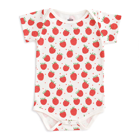 Short-Sleeve Snapsuit - Raspberries Natural