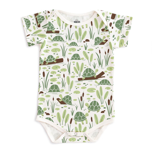 Short-Sleeve Snapsuit - Turtles Green