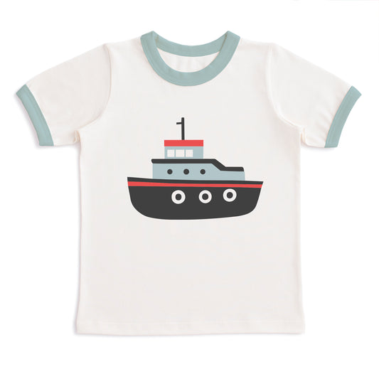 GRAPHIC Ringer Tee - Tugboat Natural & Pale Blue