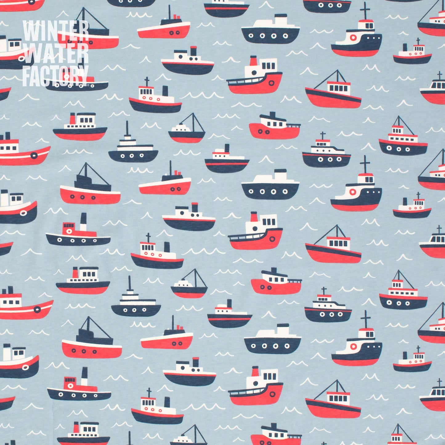 French Terry Blanket - Tugboats Pale Blue