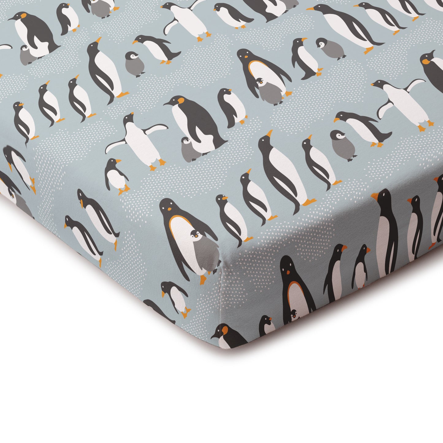 Fitted Crib Sheet - Penguins Pale Blue