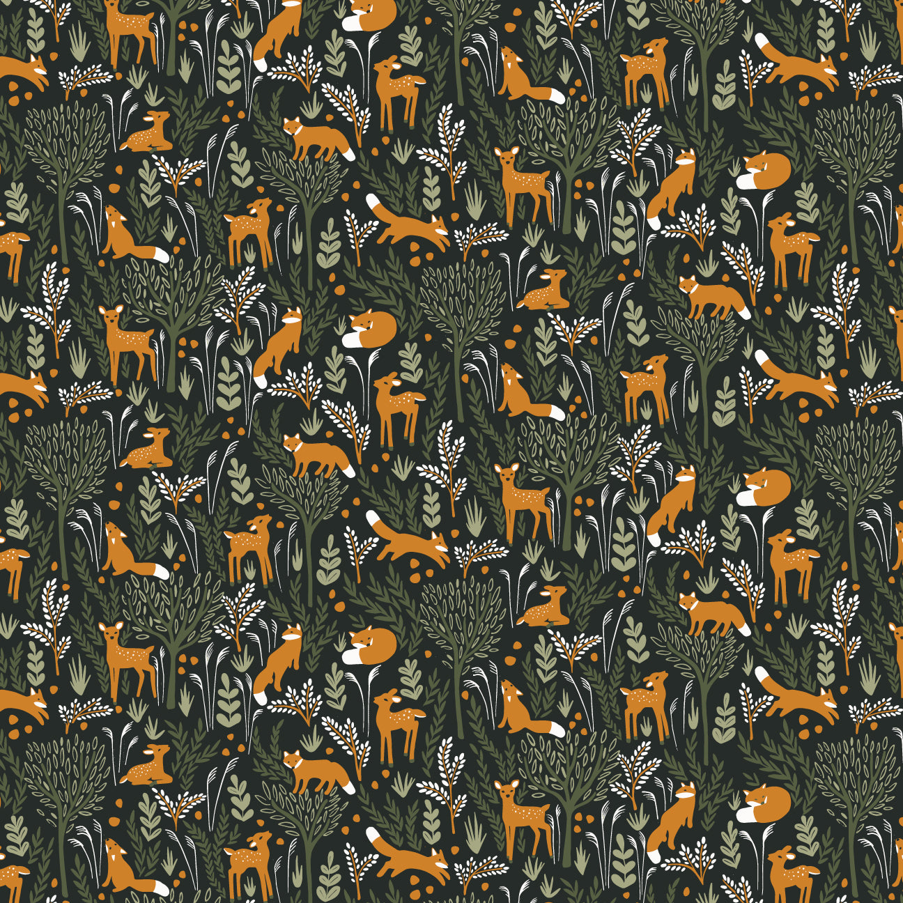 Long-Sleeve Snapsuit - Deer & Foxes Dark Green