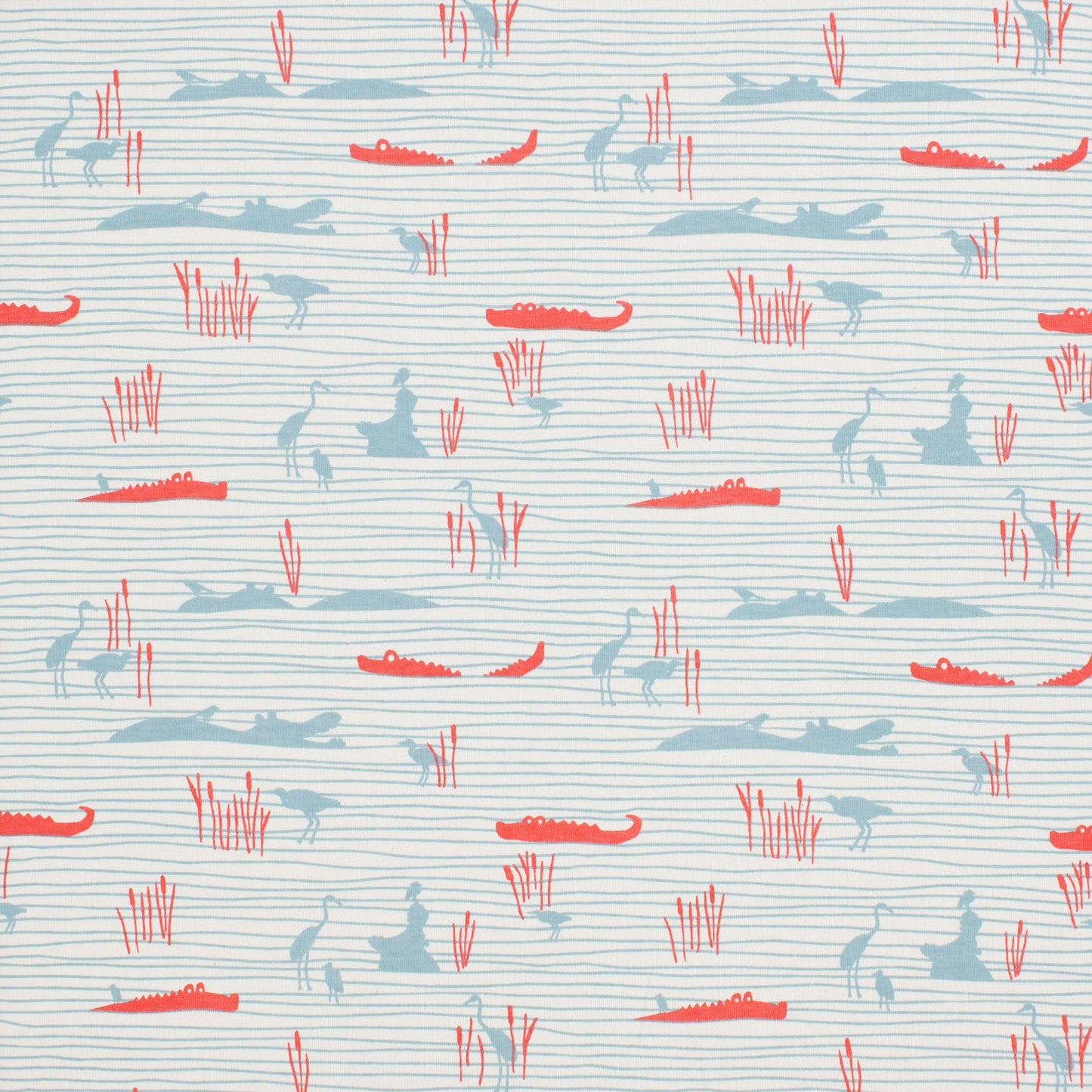Short-Sleeve Lap Tee - Hippos & Crocodiles Ocean Blue & Coral
