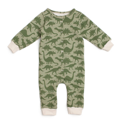 French Terry Jumpsuit - Dinosaurs Sage