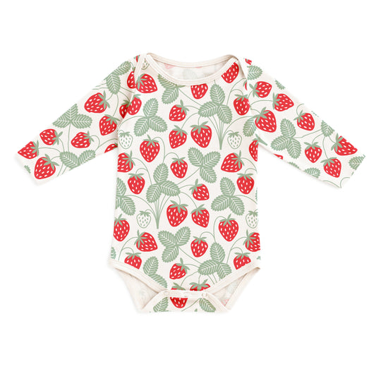 Long-Sleeve Snapsuit - Strawberries Red & Green