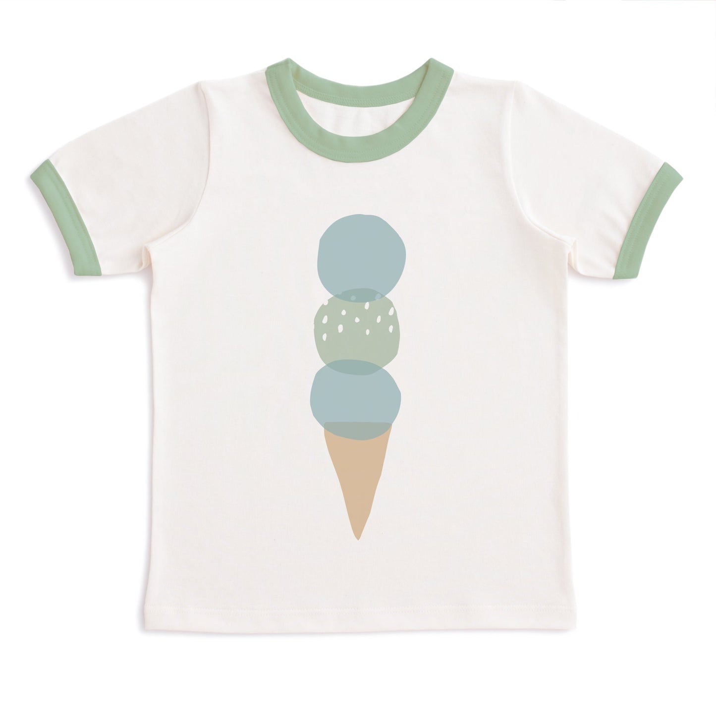 GRAPHIC Ringer Tee - Ice Cream Cone Natural & Meadow Green