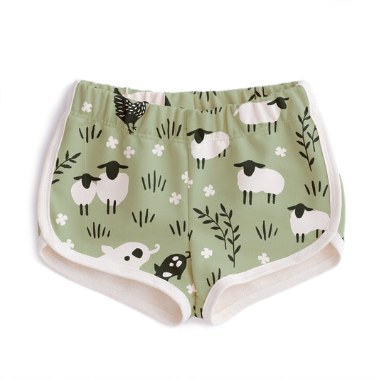 French Terry Shorts - Farm Animals Pale Green