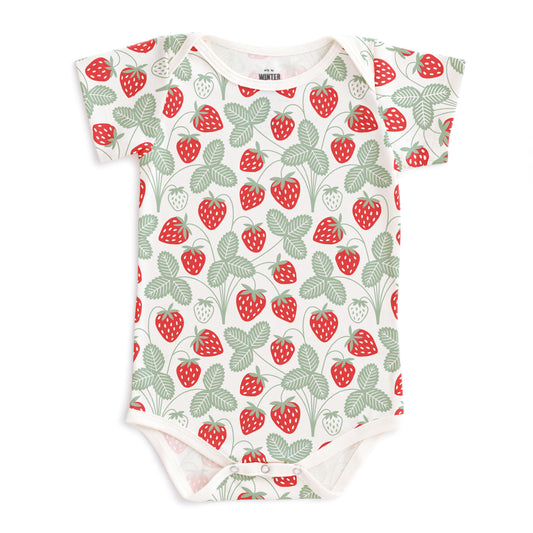 Short-Sleeve Snapsuit - Strawberries Red & Green
