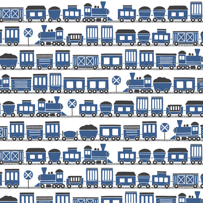Footed Romper - Trains Blue