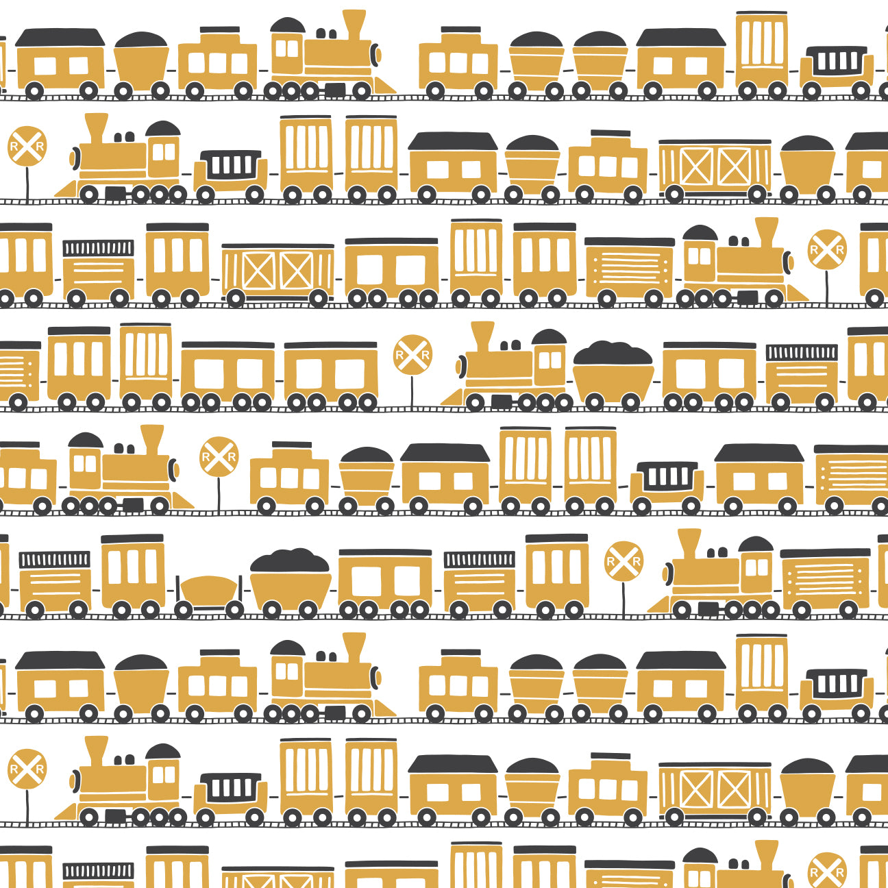 Long-Sleeve Snapsuit - Trains Ochre