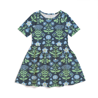 Alberta Dress - Blockprint Floral Blue & Green