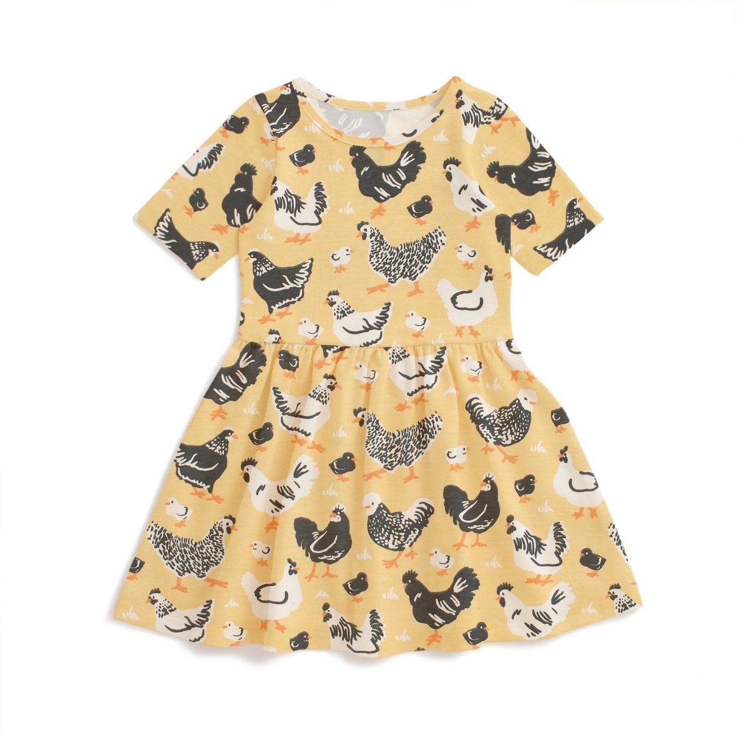 Alberta Dress - Chicken Family Yellow