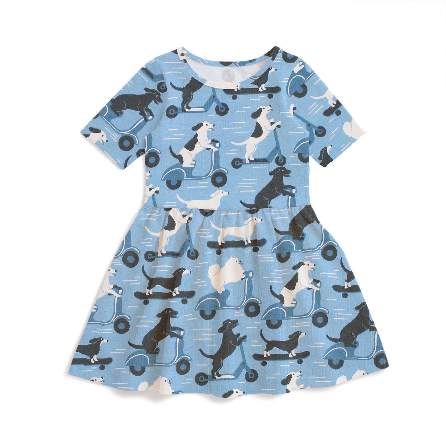 Alberta Dress - Dogs on Scooters Blue