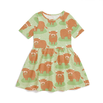 Alberta Dress - Highland Cows Green