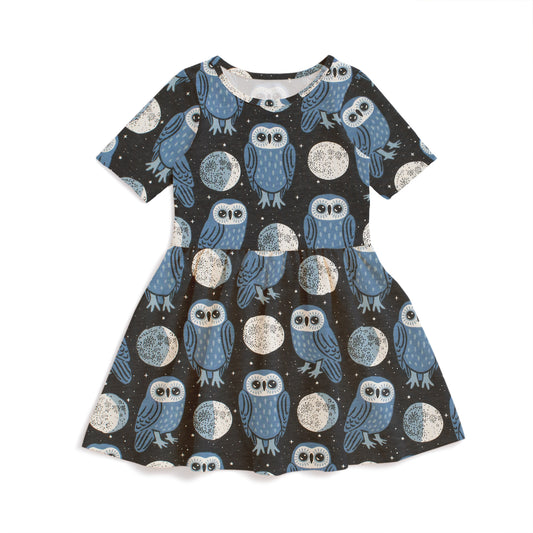 Alberta Dress - Midnight Owls Charcoal & Blue