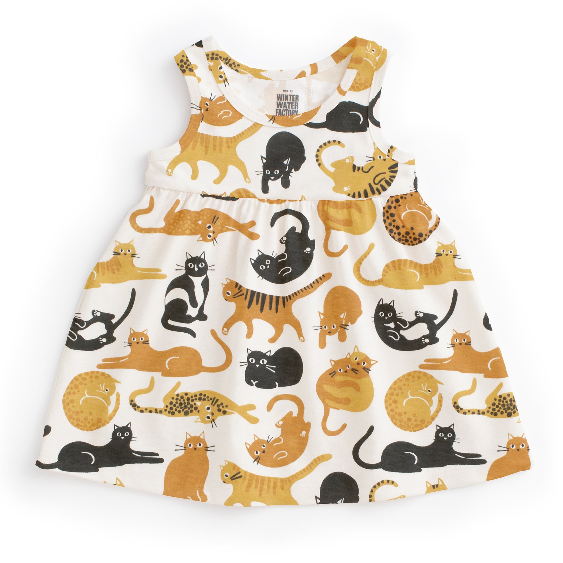 Alna Baby Dress - Cat Friends Gold & Yellow 18M Alna Baby Dress - Cat Friends Gold & Yellow 18M