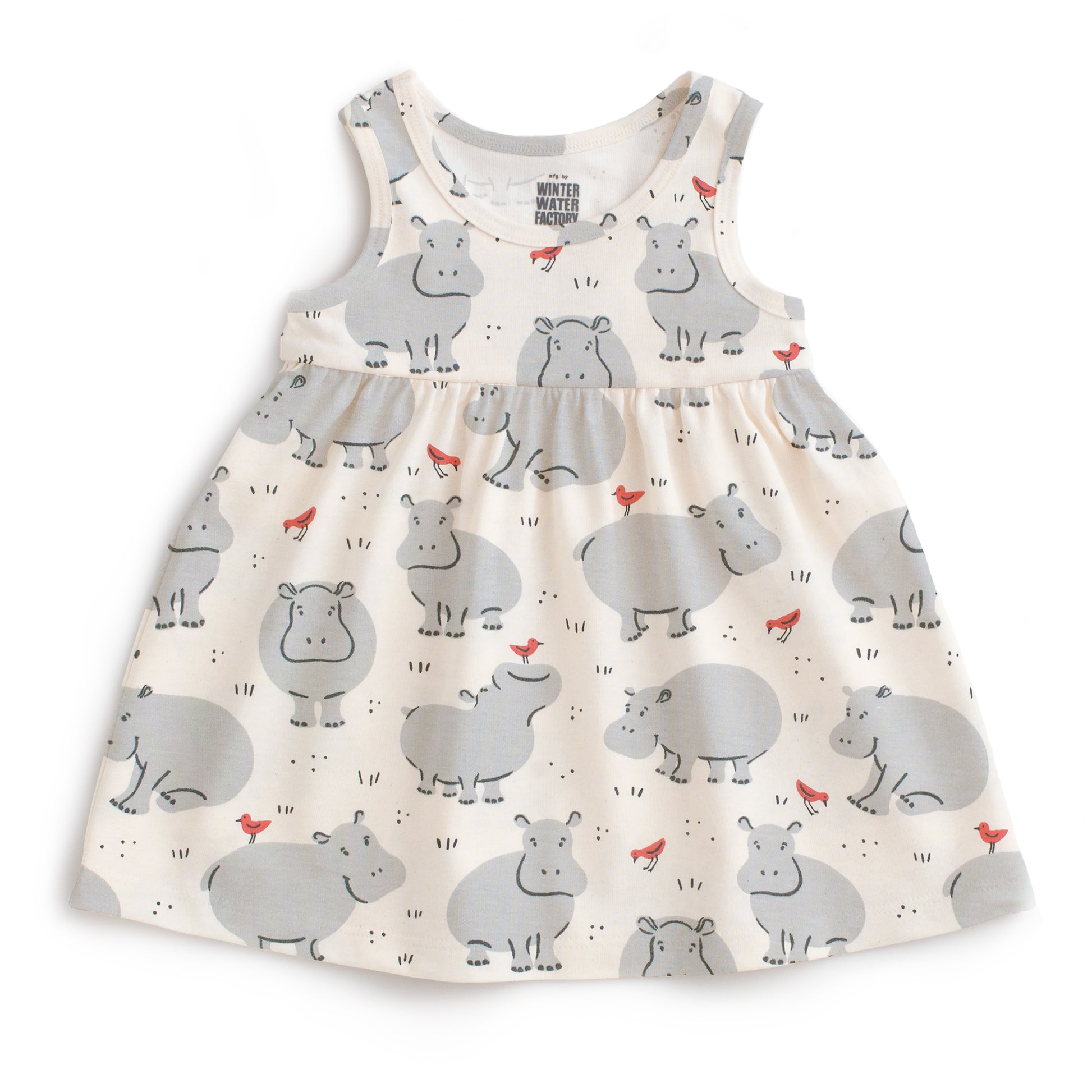 Alna Baby Dress - Hippos Grey Winter Water Factory Alna Baby Dress - Hippos Grey Winter Water Factory
