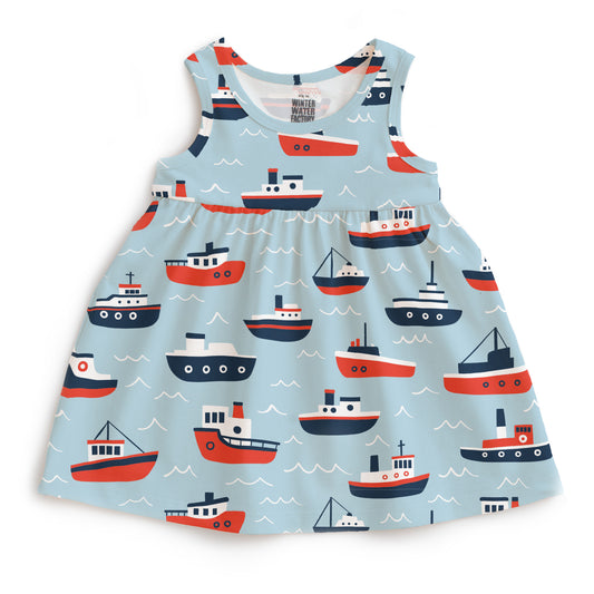 Alna Baby Dress - Tugboats Pale Blue