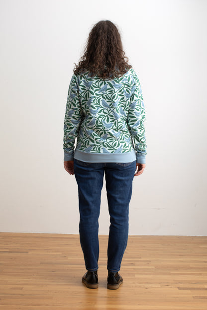 Adult Sweatshirt - Birds on Branches Blue & Green