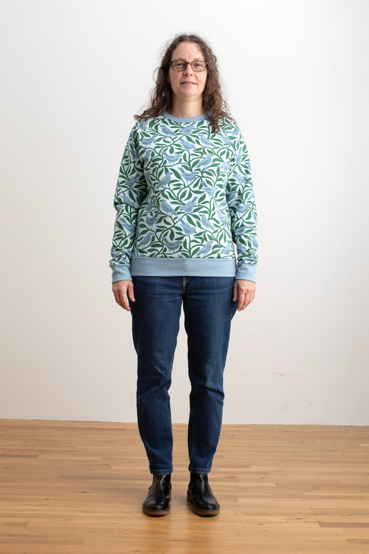 Adult Sweatshirt - Birds on Branches Blue & Green