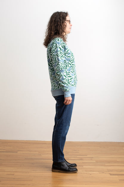 Adult Sweatshirt - Birds on Branches Blue & Green