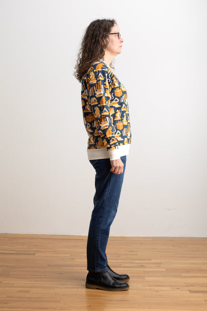 Adult Sweatshirt - Cats & Books Navy & Gold