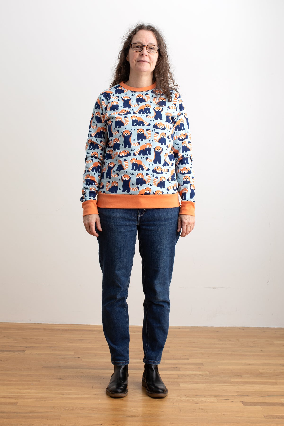 Adult Sweatshirt - Red Pandas Pale Blue