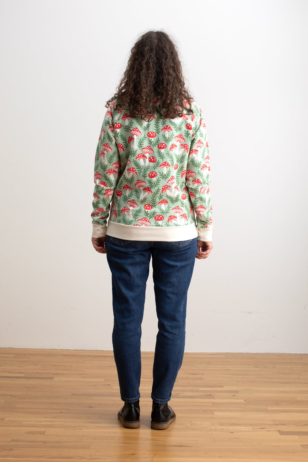 Adult Sweatshirt - Toadstools Green & Red