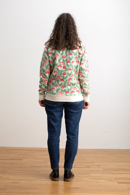 Adult Sweatshirt - Toadstools Green & Red
