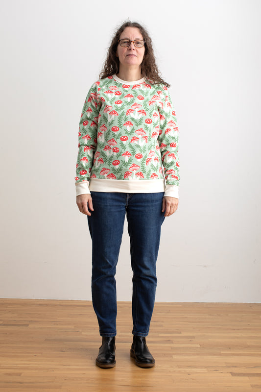 Adult Sweatshirt - Toadstools Green & Red