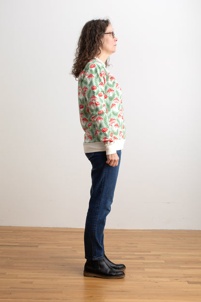 Adult Sweatshirt - Toadstools Green & Red