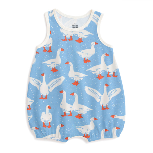 Bubble Romper - Silly Geese Blue