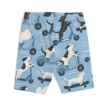 Bike Shorts - Dogs on Scooters Blue
