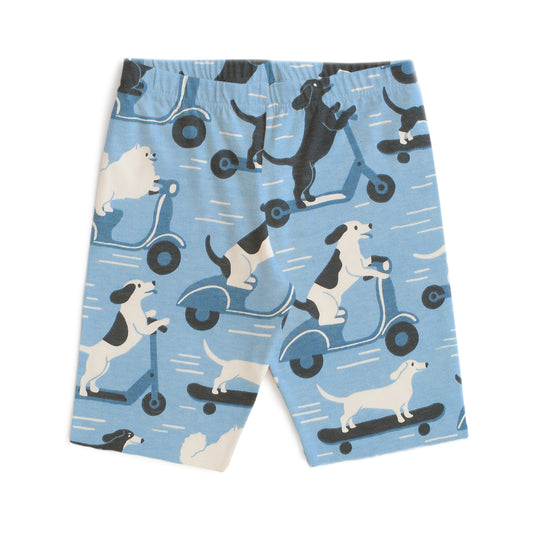 Bike Shorts - Dogs on Scooters Blue