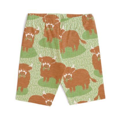 Bike Shorts - Highland Cows Green